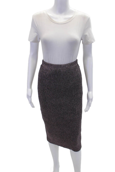 Iorane Womens Metallic Stretch Lined Bodycon Midi Skirt Purple Size L