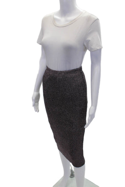 Iorane Womens Metallic Stretch Lined Bodycon Midi Skirt Purple Size L
