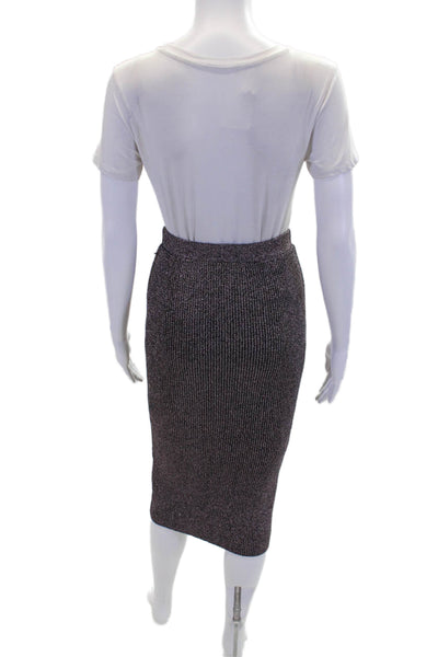 Iorane Womens Metallic Stretch Lined Bodycon Midi Skirt Purple Size L