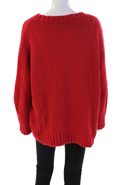 Wooden Ships Womens Medium Knit Long Sleeve Round Neck Sweater Bright Red Size S