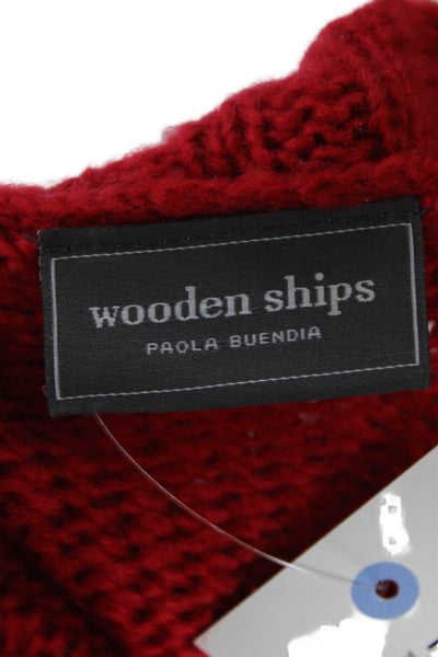 Wooden Ships Womens Medium Knit Long Sleeve Round Neck Sweater Bright Red Size S