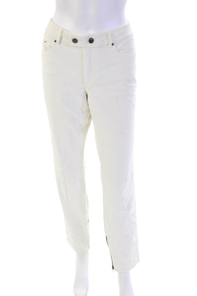 Rachel Zoe Womens Cotton Corduroy High Rise Zip Ankle Straight Pants White Sz 30