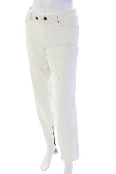 Rachel Zoe Womens Cotton Corduroy High Rise Zip Ankle Straight Pants White Sz 30