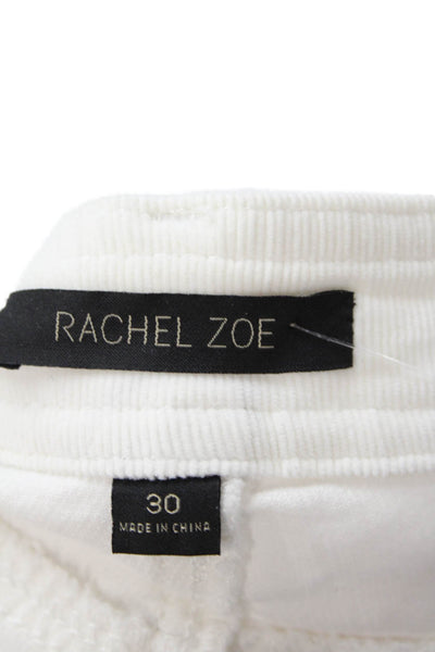 Rachel Zoe Womens Cotton Corduroy High Rise Zip Ankle Straight Pants White Sz 30