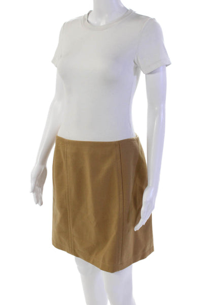 Carolina Herrera Womens Back Zipper A Line Mini Skirt Camel Beige Wool Size 8