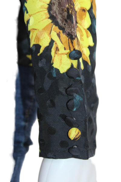The Kooples Womens Silk Floral Print Polka Dot Wrap Blouse Black Yellow Size 1