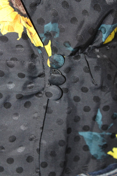The Kooples Womens Silk Floral Print Polka Dot Wrap Blouse Black Yellow Size 1