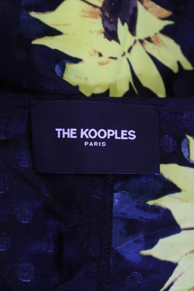 The Kooples Womens Silk Floral Print Polka Dot Wrap Blouse Black Yellow Size 1