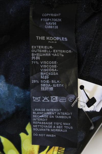 The Kooples Womens Silk Floral Print Polka Dot Wrap Blouse Black Yellow Size 1