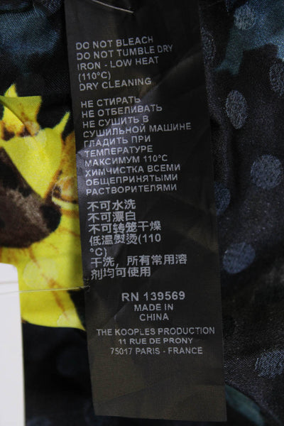 The Kooples Womens Silk Floral Print Polka Dot Wrap Blouse Black Yellow Size 1