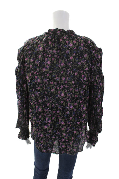 Free People Womens Cotton Floral Print Long Sleeve Button Down Top Black Size S
