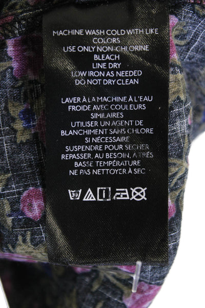 Free People Womens Cotton Floral Print Long Sleeve Button Down Top Black Size S