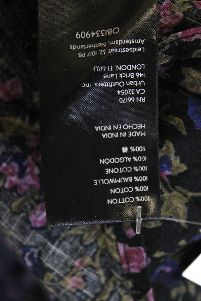 Free People Womens Cotton Floral Print Long Sleeve Button Down Top Black Size S