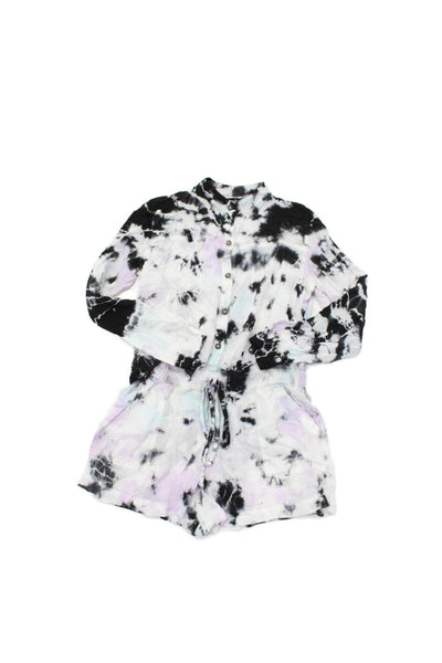 Hard Tail Women's Long Sleeves Cinch Waist Tie Dye Shorts Romper Size XL