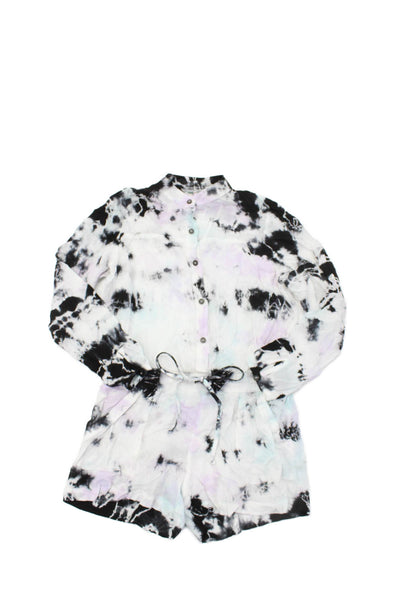 Hard Tail Girls Long Sleeves Button Up Cinch Waist Tie Dye Shorts Romper Size 14