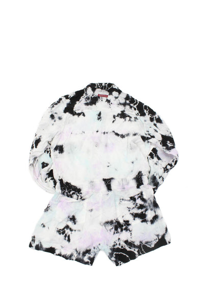 Hard Tail Girls Long Sleeves Button Up Cinch Waist Tie Dye Shorts Romper Size 14
