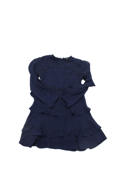 Bardot Junior Girls Long Sleeves Ruffle Round Neck Tiered Dress Blue Size 14