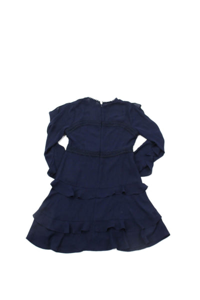 Bardot Junior Girls Long Sleeves Ruffle Round Neck Tiered Dress Blue Size 14