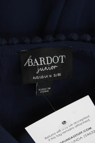 Bardot Junior Girls Long Sleeves Ruffle Round Neck Tiered Dress Blue Size 14