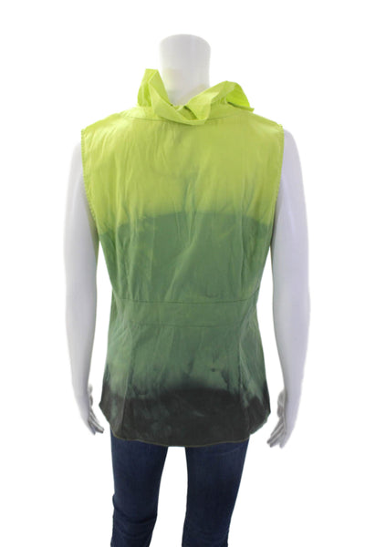 Lafayette 148 New York Womens Cotton Ombre V Neck Ruffle Blouse Green Size 6