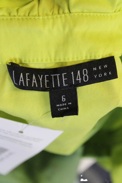Lafayette 148 New York Womens Cotton Ombre V Neck Ruffle Blouse Green Size 6
