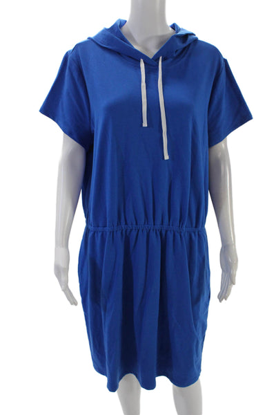 Jason Wu Womens Cotton Two Pocket Short Sleeve Hoodie Dress Blue Size L