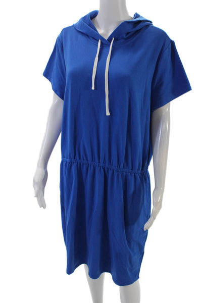 Jason Wu Womens Cotton Two Pocket Short Sleeve Hoodie Dress Blue Size L