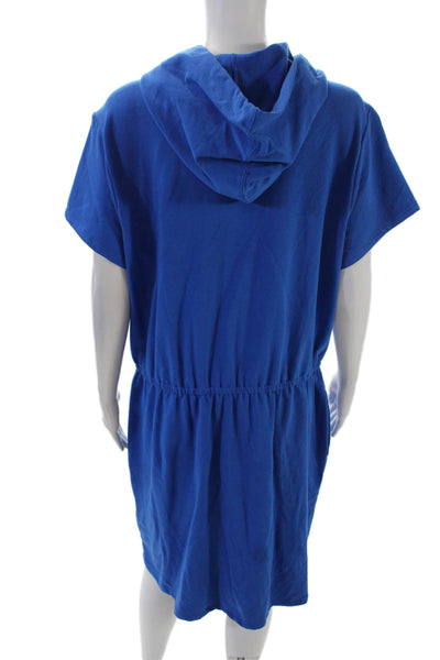 Jason Wu Womens Cotton Two Pocket Short Sleeve Hoodie Dress Blue Size L