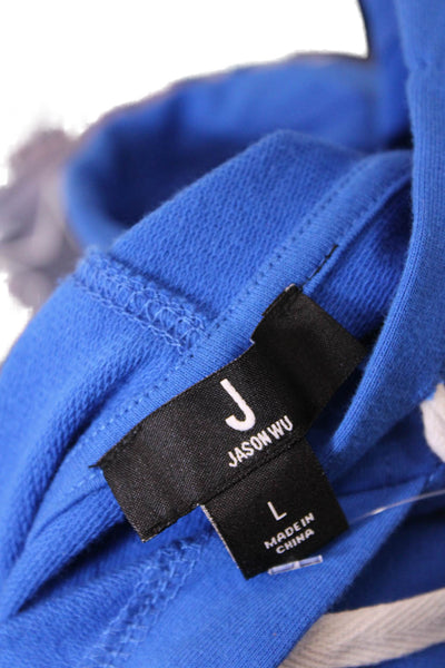 Jason Wu Womens Cotton Two Pocket Short Sleeve Hoodie Dress Blue Size L