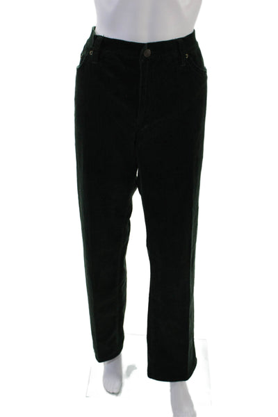 LRL Lauren Jeans Womens Button Closure Straight Leg Corduroy Pants Green Size 12