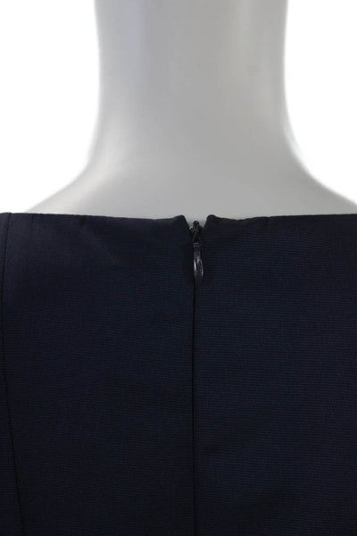 Belle Badgley Mischka Womens Short Sleeves Pleated A Line Dress Navy Blue Size 4