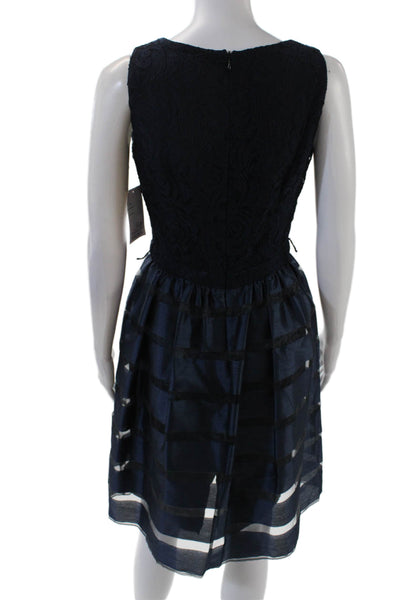 Belle Badgley Mischka Womens Lace Sleeveless A Line Dress Navy Blue Size 4