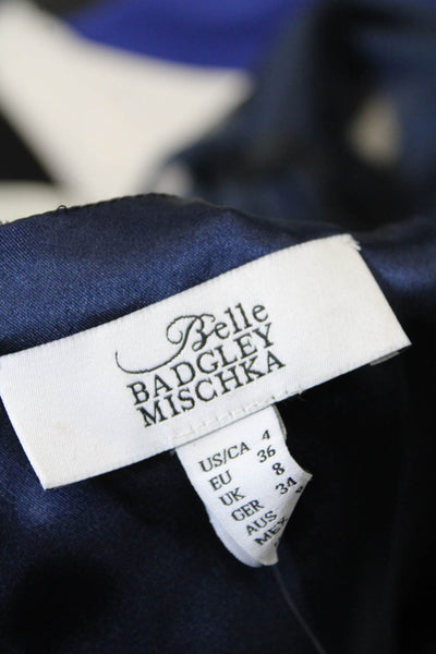 Belle Badgley Mischka Womens Lace Sleeveless A Line Dress Navy Blue Size 4