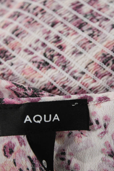 Aqua Womens Floral Printed Lightweight Synched Waist Peplum Blouse Pink Size XS
