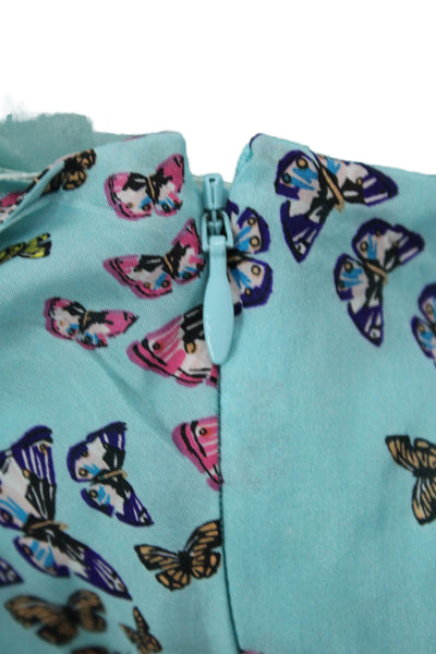 Issa London Silk Butterfly Print Flowy Casual Midi Lined Skirt Blue Size 6