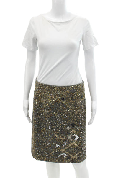 Moulinette Soeurs Anthropologie Womens Wool Beaded Sequin Skirt Gray Gold Size 6