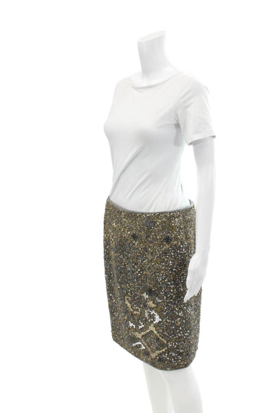 Moulinette Soeurs Anthropologie Womens Wool Beaded Sequin Skirt Gray Gold Size 6