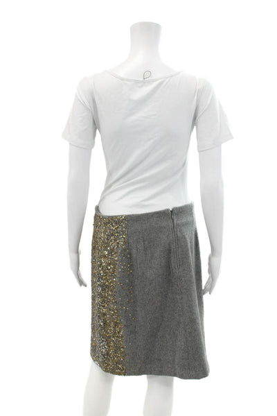 Moulinette Soeurs Anthropologie Womens Wool Beaded Sequin Skirt Gray Gold Size 6