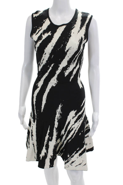 Ohne Titel Womens Round Neck Sleeveless Fit Flare Mini Dress Black White Size S