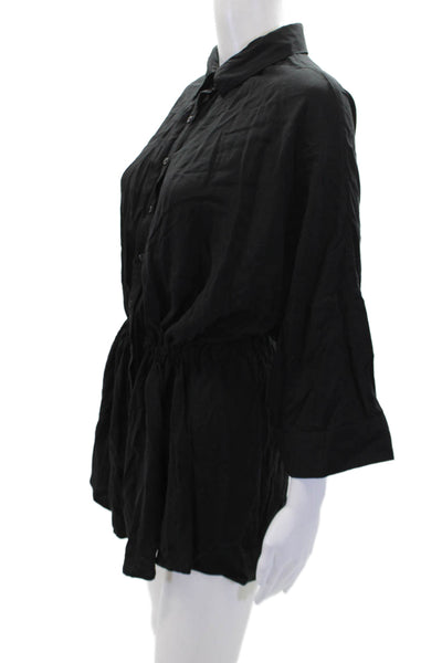 L Space Womens Button Down Drawstring Waist Shirt Dress Black Size Extra Small