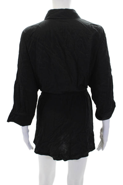 L Space Womens Button Down Drawstring Waist Shirt Dress Black Size Extra Small