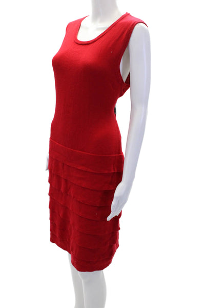 Calvin Klein Womens Sleeveless Crew Neck Layered Accent Dress Red Size L