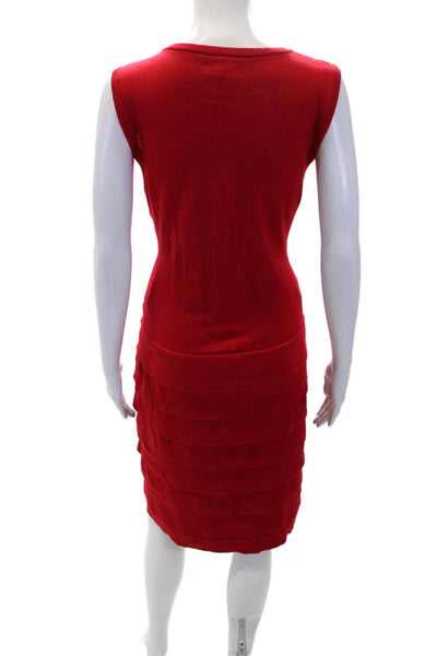 Calvin Klein Womens Sleeveless Crew Neck Layered Accent Dress Red Size L