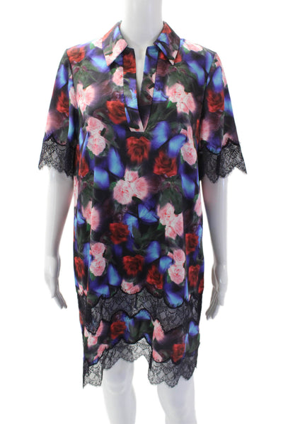 Badgley Mischka Womens Floral Short Sleeve Sheath Dress Multicolor Size 0