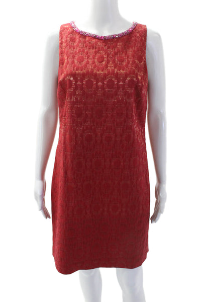 Belle Badgley Mischka Womens Floral Sleeveless Sheath Dress Red Size 4