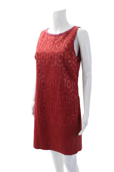 Belle Badgley Mischka Womens Floral Sleeveless Sheath Dress Red Size 4