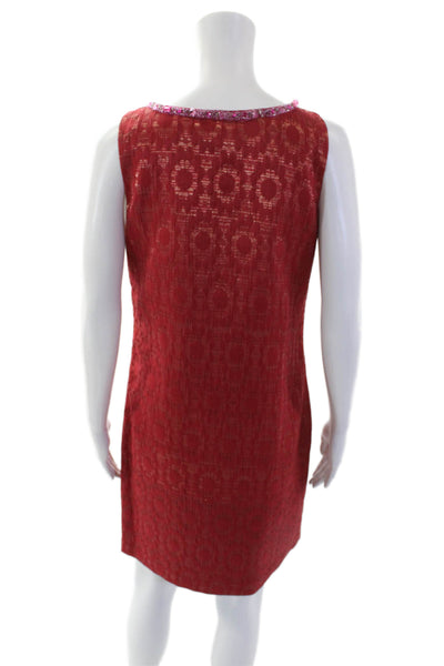 Belle Badgley Mischka Womens Floral Sleeveless Sheath Dress Red Size 4