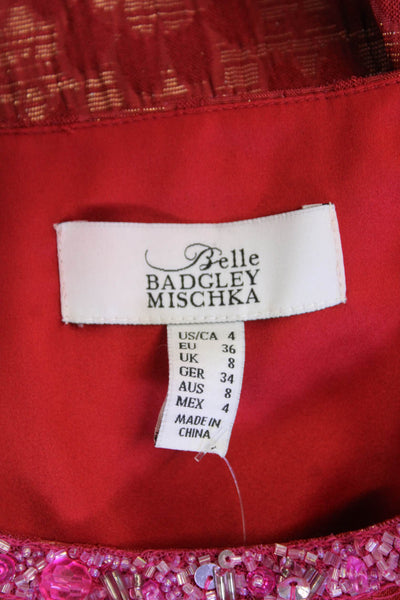 Belle Badgley Mischka Womens Floral Sleeveless Sheath Dress Red Size 4