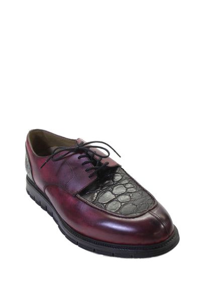 Tardini Mens Leather Colorblock Alligator Trim Lace Up Loafers Red Black Size 8