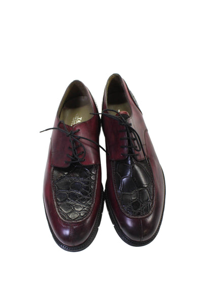 Tardini Mens Leather Colorblock Alligator Trim Lace Up Loafers Red Black Size 8